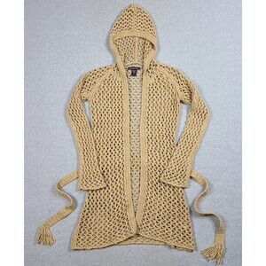 Abercrombie & Fitch Mesh Open Stitch Lambswool Long Hooded Open Cardigan Small
